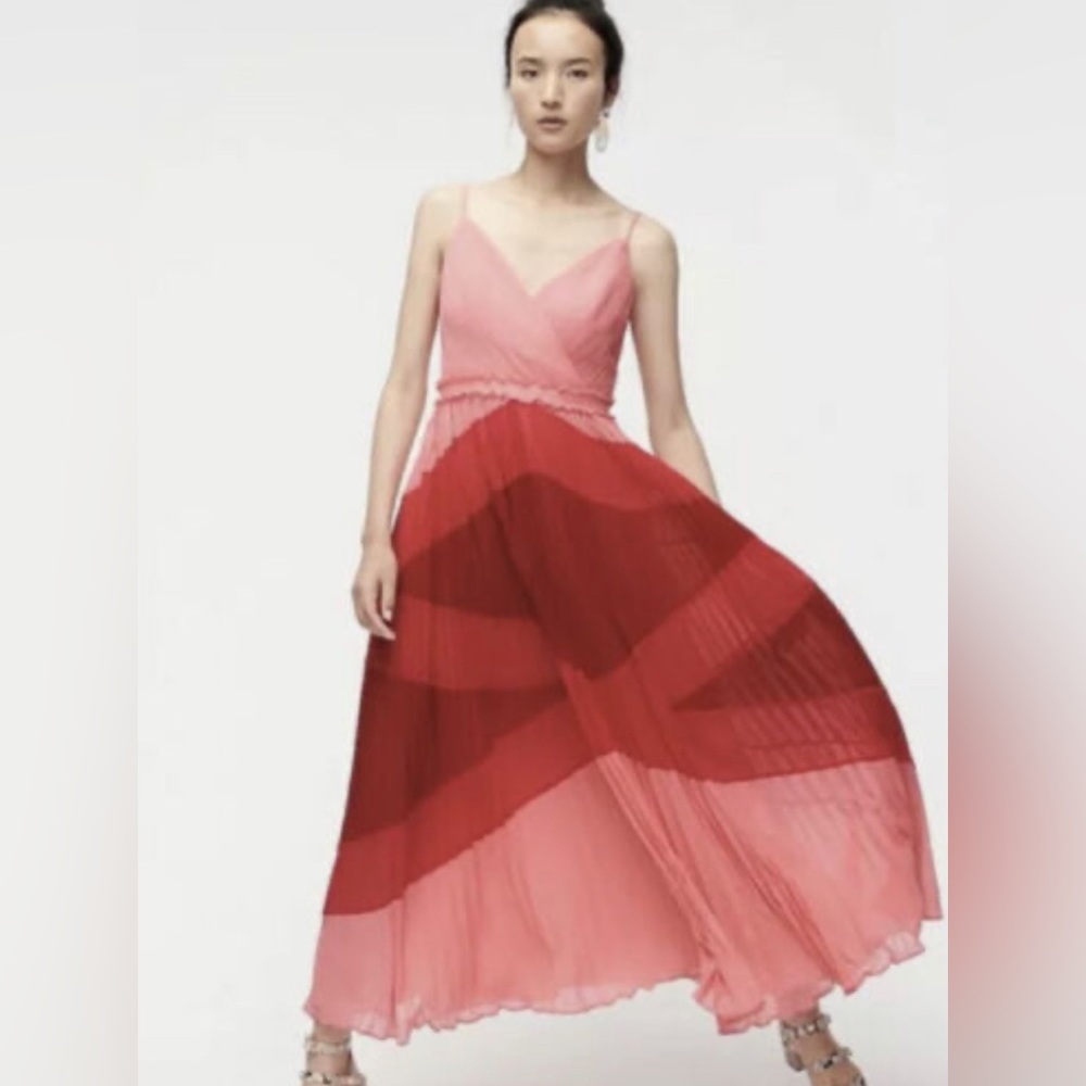 JCrew pleated hibiscus maxi dress in geometric print